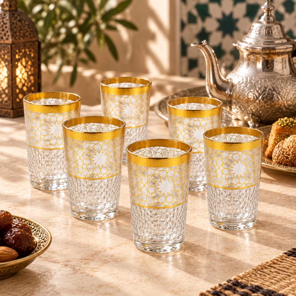 12 Theeglazen Sedri goud met zilver - sfeerfoto