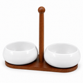 Chubby Snack serveerset met twee witte kommen en houten standaard