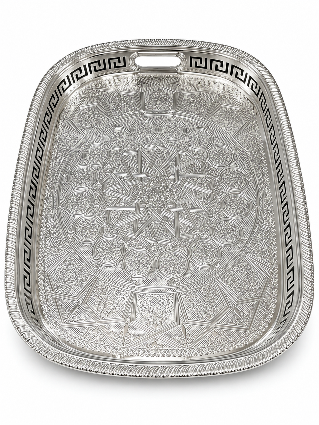 Zilverkleurig dienblad met ornamenten 34 x 45 cm