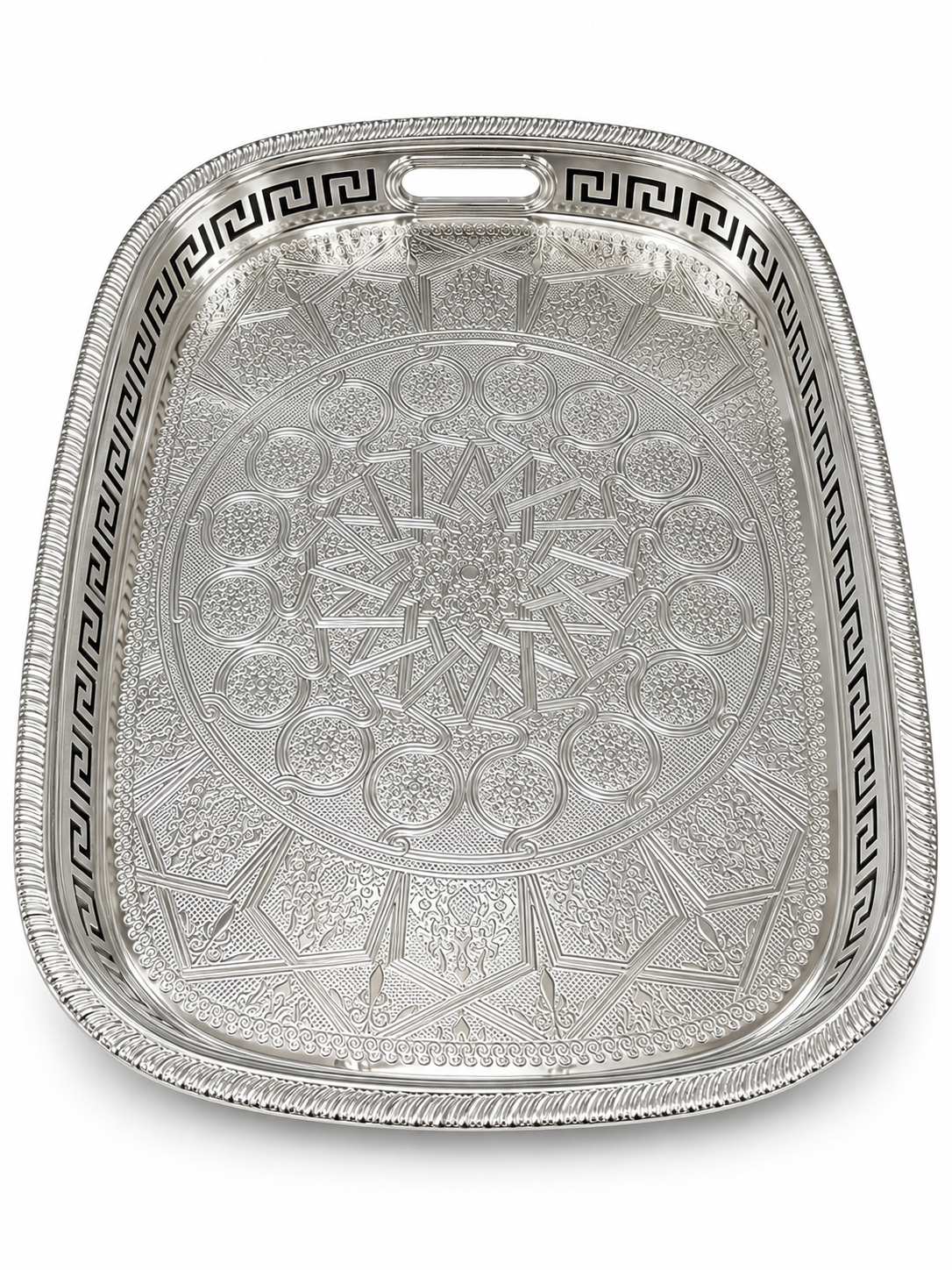 Zilverkleurig dienblad met ornamenten 34 x 45 cm