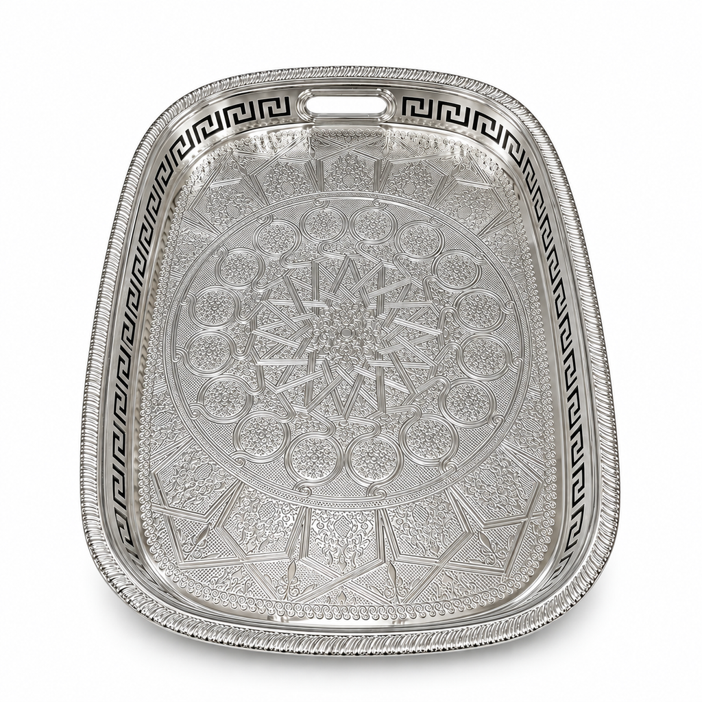 Zilverkleurig dienblad met oosters patroon 34 x 45 cm