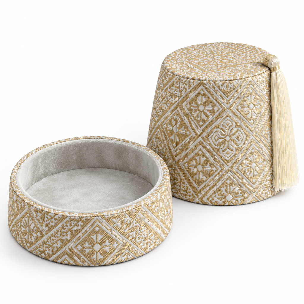 Driedelige feshoedset crème-goud – detail