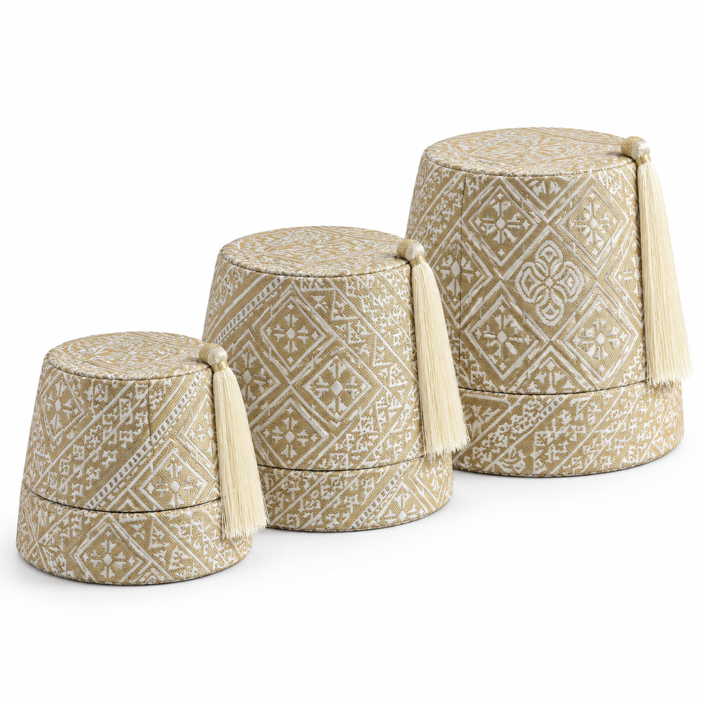 Driedelige feshoedset crème-goud – hoofd