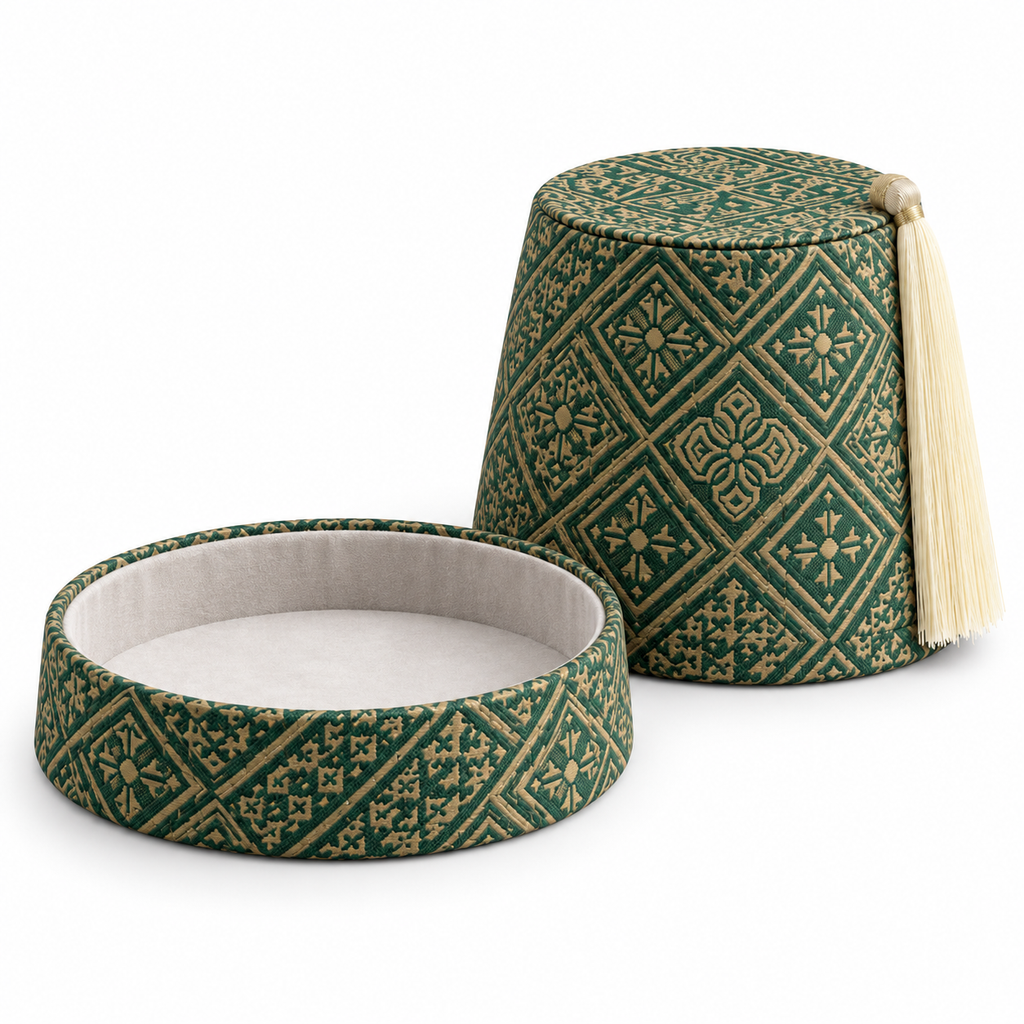 Driedelige feshoedset groen-goud – detail