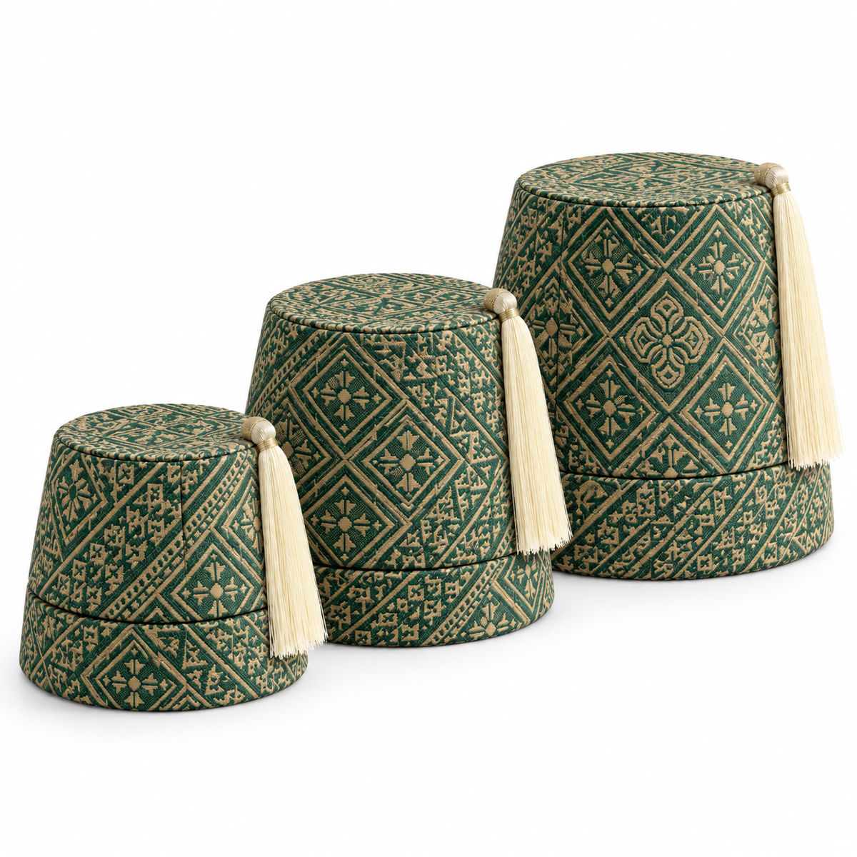 Driedelige feshoedset groen-goud – hoofd