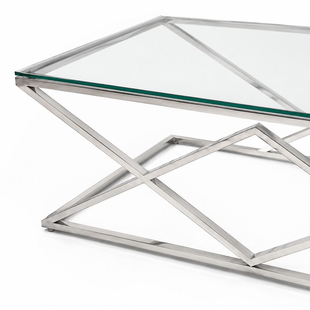 Detail van glas en zilverkleurig ruitframe