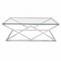 Glazen salontafel met zilverkleurig ruitvormig frame