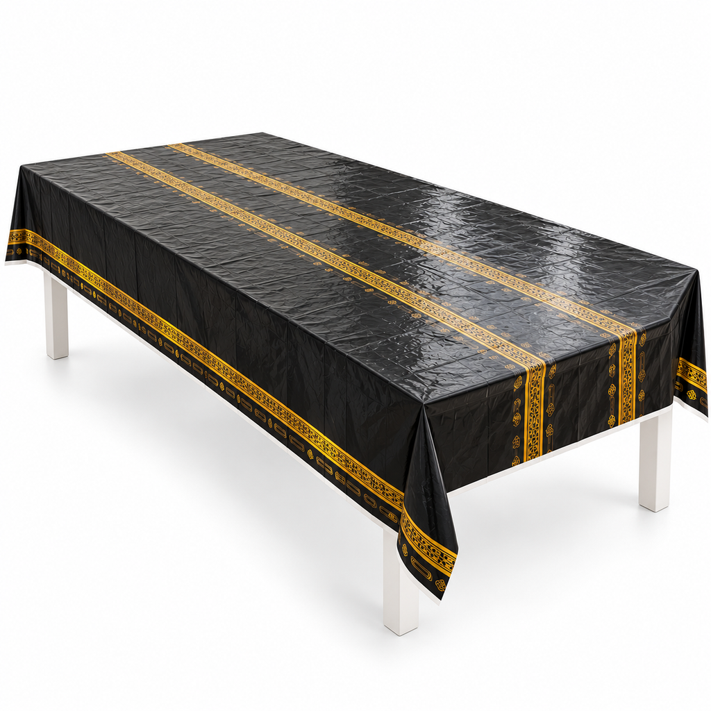Hadj en Umrah tafelkleed zwart goud 130 x 220 cm