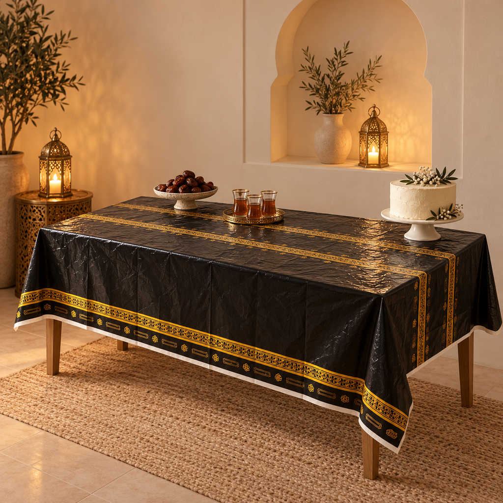 Hadj en Umrah tafelkleed op een feestelijke welkomsttafel