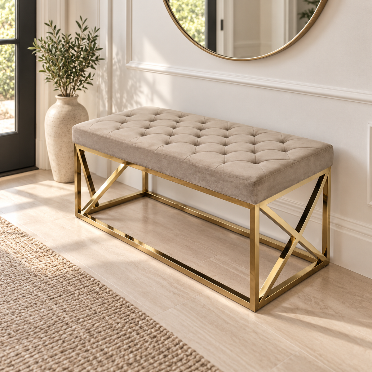 Halbank Taupe met goudkleurig onderstel - sfeerfoto