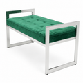 Groen fluwelen halbankje met zilverkleurig frame