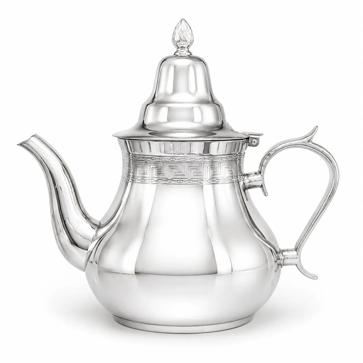 Zilveren inductie theepot Unay op witte achtergrond