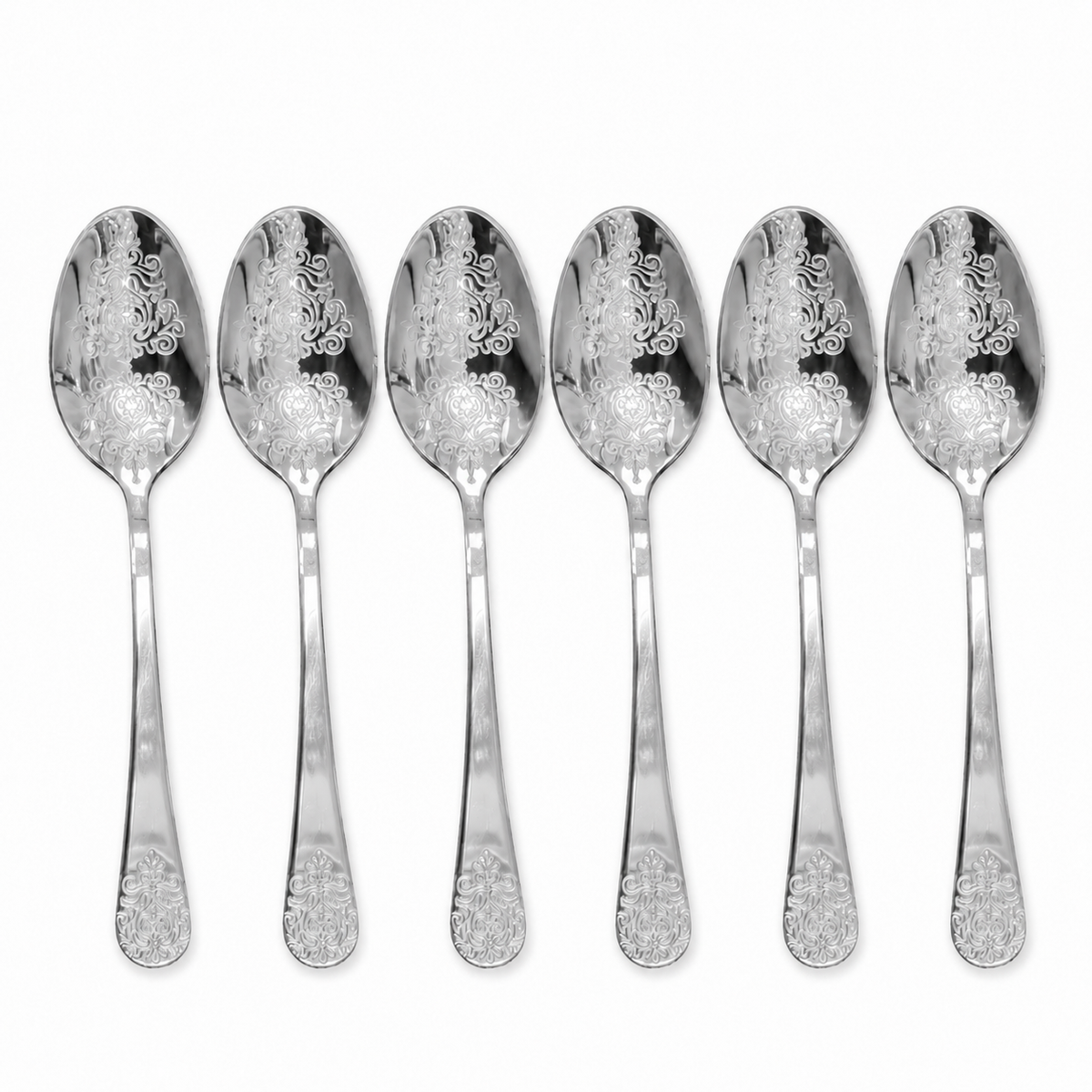 Set van zes kleine zilveren theelepels met barok motief