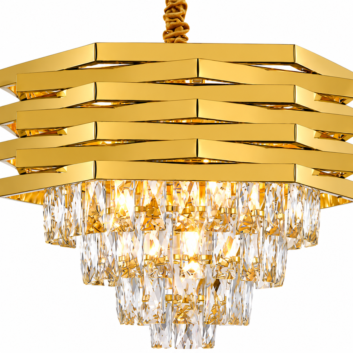 Detail kristallen hanglamp goud