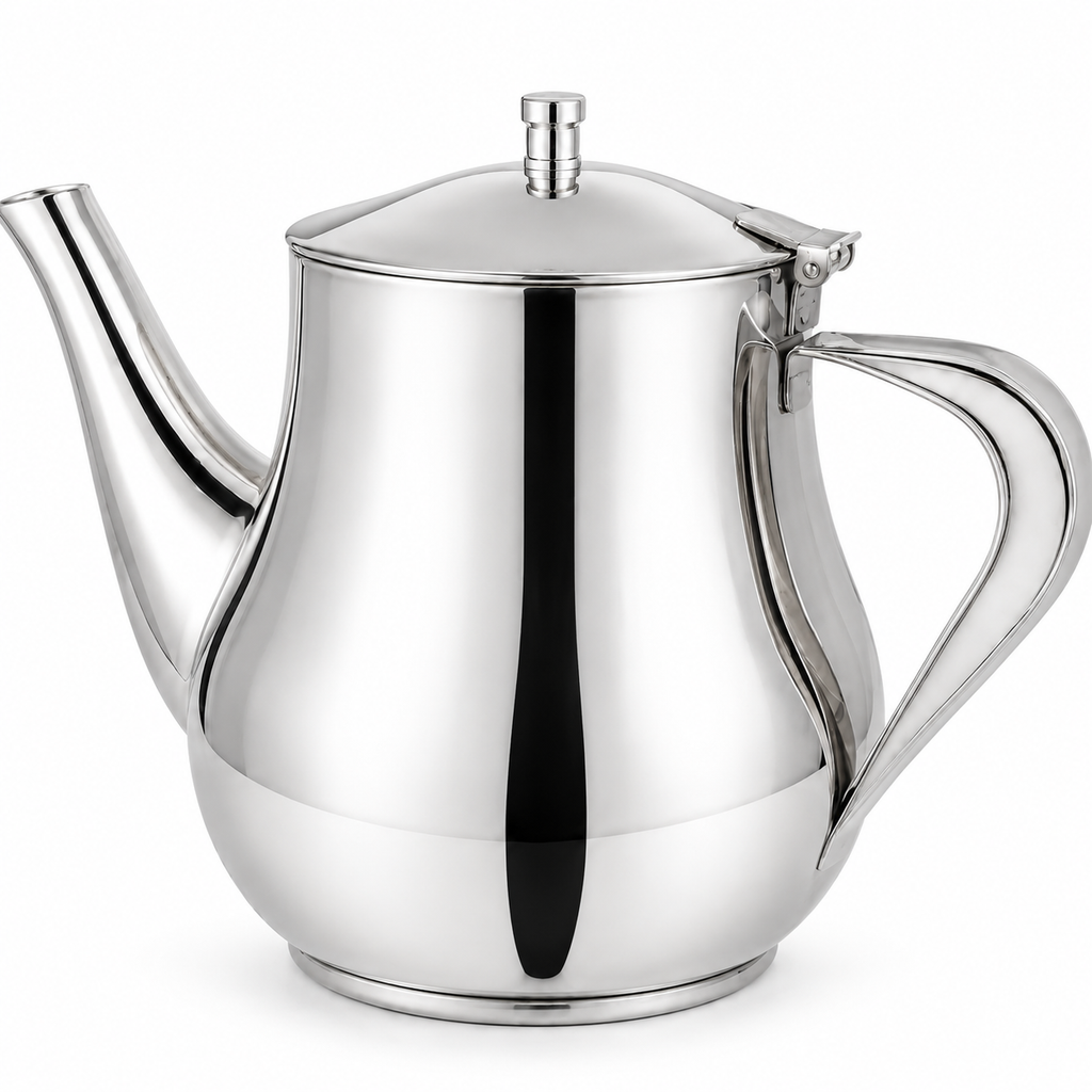 Detail van deksel, sluiting en brede handgreep van zilveren theepot
