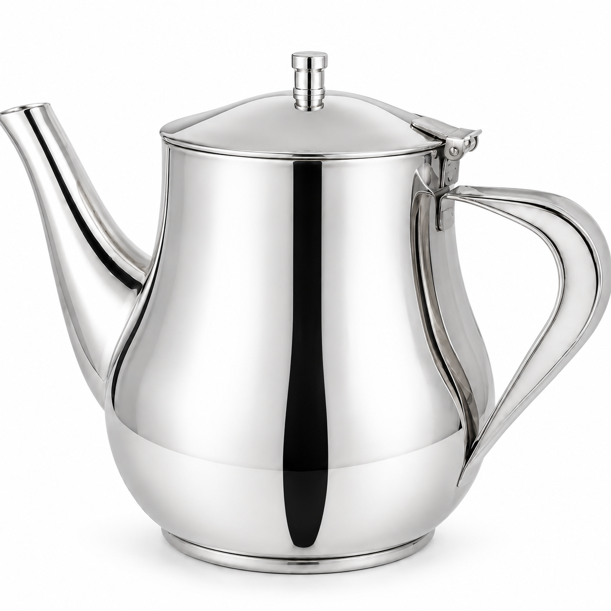 Detail van deksel, sluiting en brede handgreep van zilveren theepot