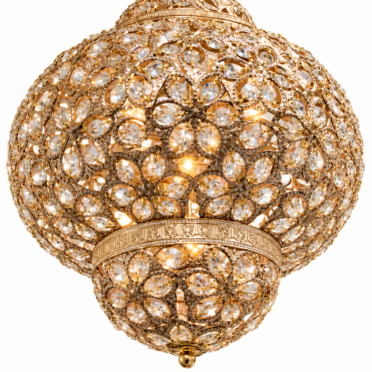 Detail van Oosterse lamp Djerba goud met kristallen