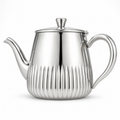 Spiegelglanzende RVS theepot met verticale ribbels op witte achtergrond