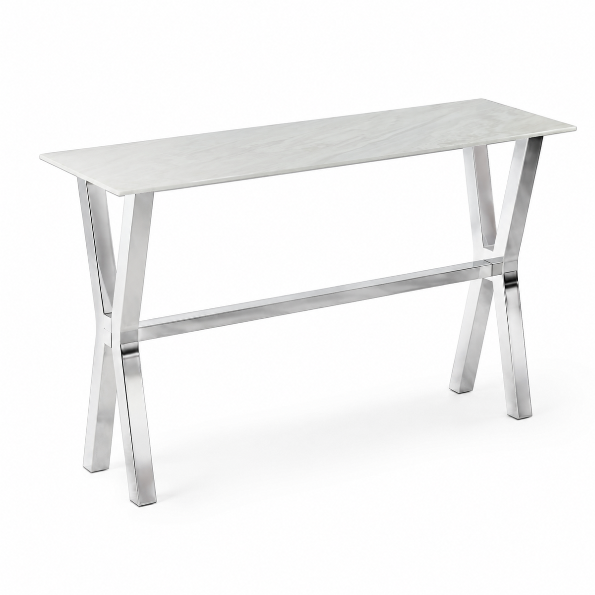 Sidetable met marmerlook glazen blad en zilverkleurig frame