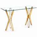 Sidetable met glazen blad en gouden waaiervormig onderstel