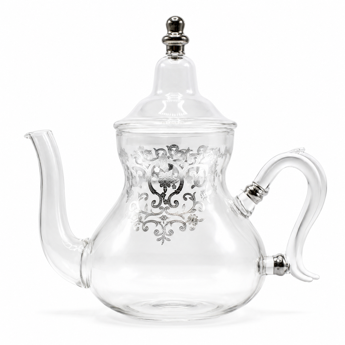 Glazen theepot Ifran Zilver van 1,7 liter op witte achtergrond