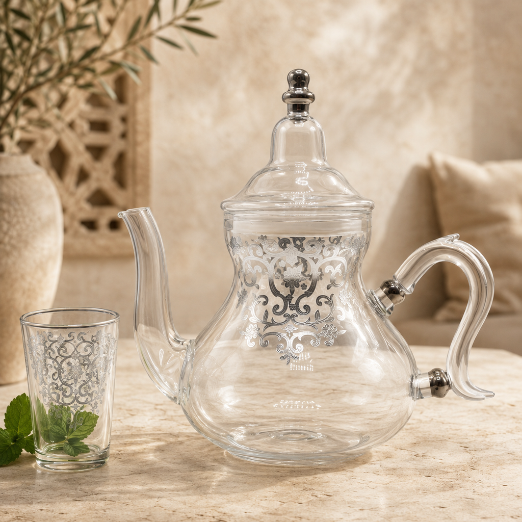 Theepot Ifran Zilver in een luxe beige interieur