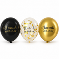 Umrah Mubarak ballonnen zwart goud en transparant met gouden confetti