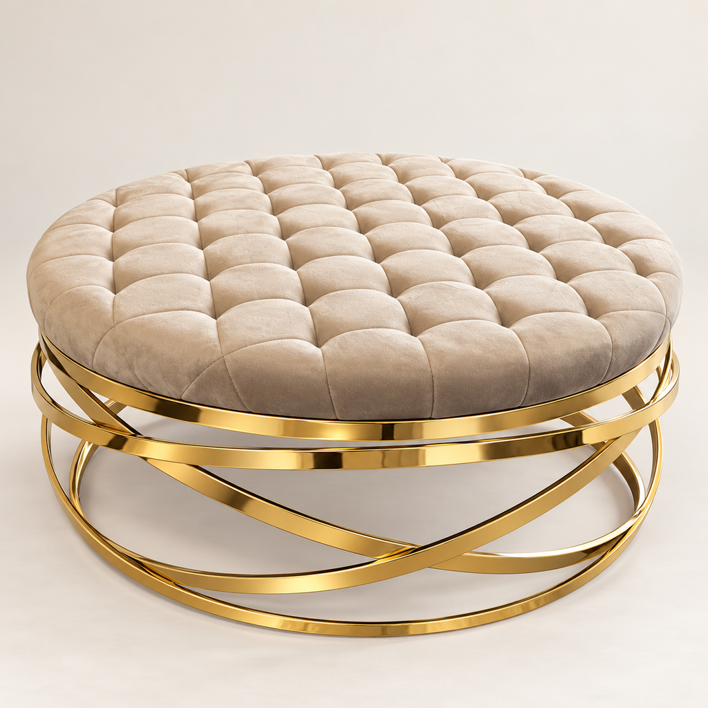 XL Poef Beige Goud Ø115 cm hoofdafbeelding